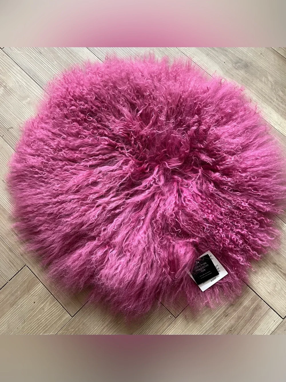 Z Gallerie Genuine Mongolian Lamb Fur Round Pillow Cover 18” Fuchsia Pink Luxury